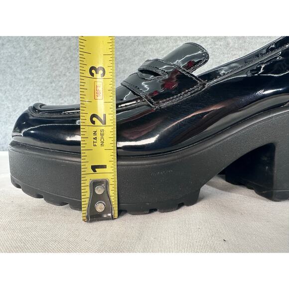Cuccoo Women's sz 38 (US 7) Platform Patent Black Chunky Heel Loafer BusChic - Picture 6 of 13